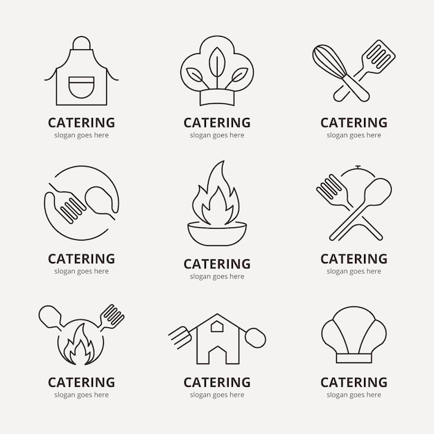Free Vector linear flat catering logos