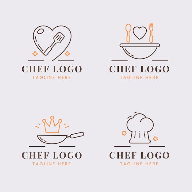 Бесплатное векторное изображение Коллекция логотипов линейного плоского шеф-повара