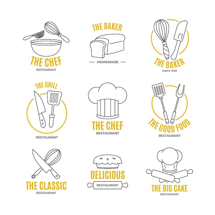 Free Vector linear flat chef logo collection