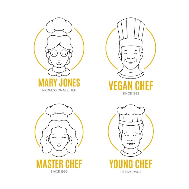 Vettore gratuito collezione di logo chef piatto lineare
