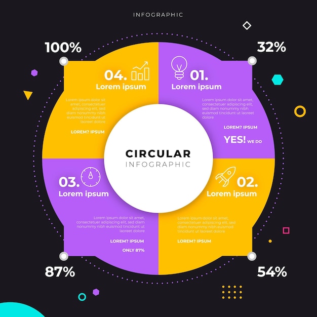 Линейная плоская круговая диаграмма инфографики