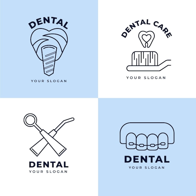 Линейная плоская коллекция стоматологических логотипов