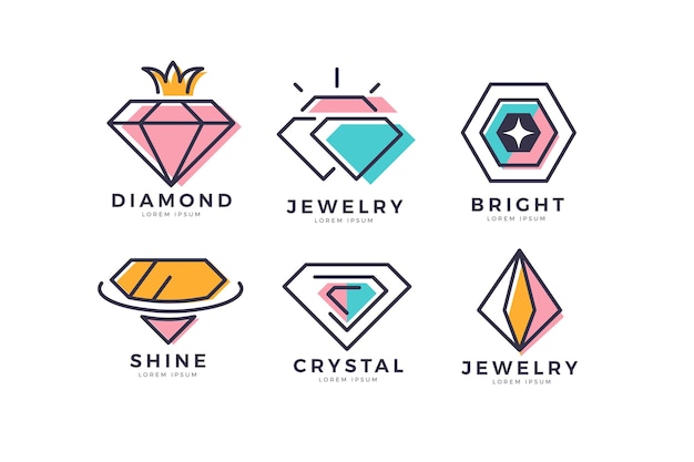 Linear flat design jewelry logo collection