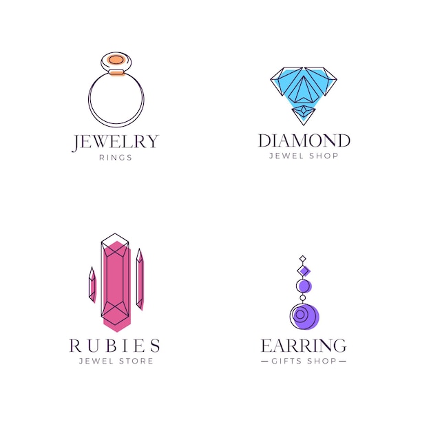 Linear flat design jewelry logo collection