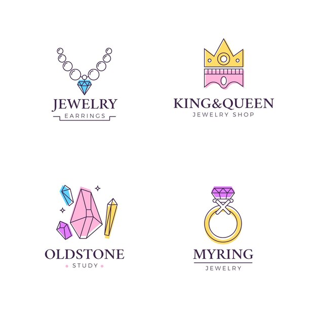 Linear flat design jewelry logo collection