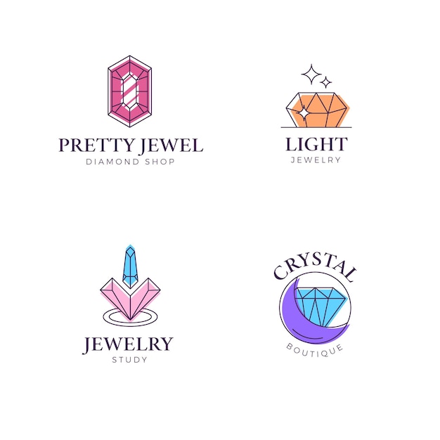 Free vector linear flat design jewelry logo collection