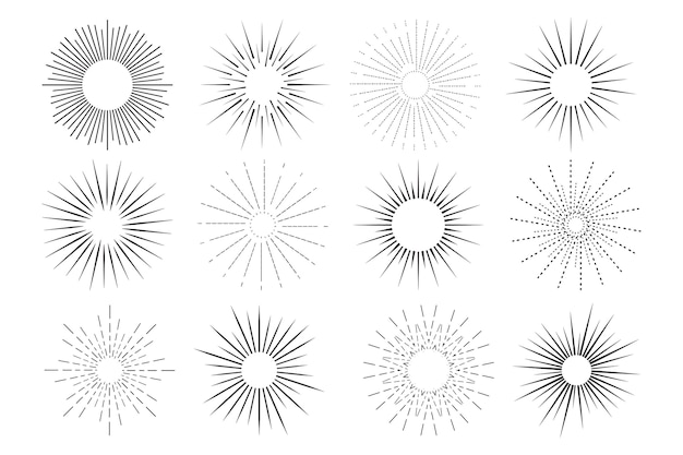 Linear flat design sunburst pack