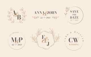 Free vector linear flat design wedding logos