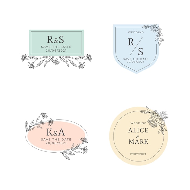 Linear flat design wedding monogram collection