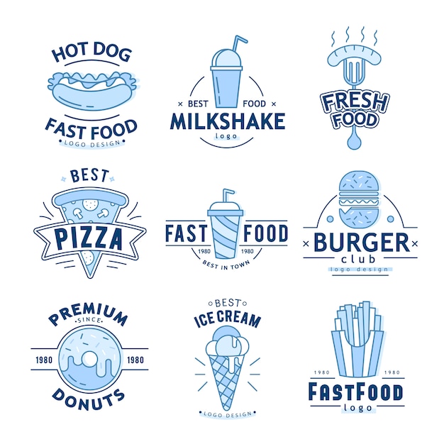 Free vector linear flat fast food badge, banner or logo emblem.