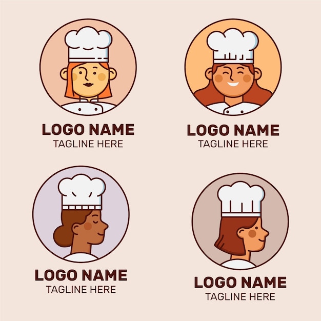 Free vector linear flat female chef logo collection