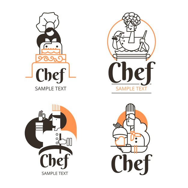 Linear flat female chef logo collection