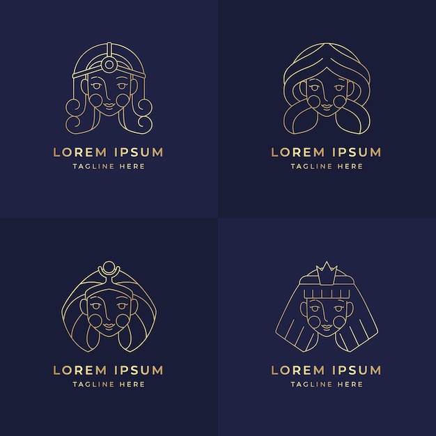 Linear flat goddess logo pack