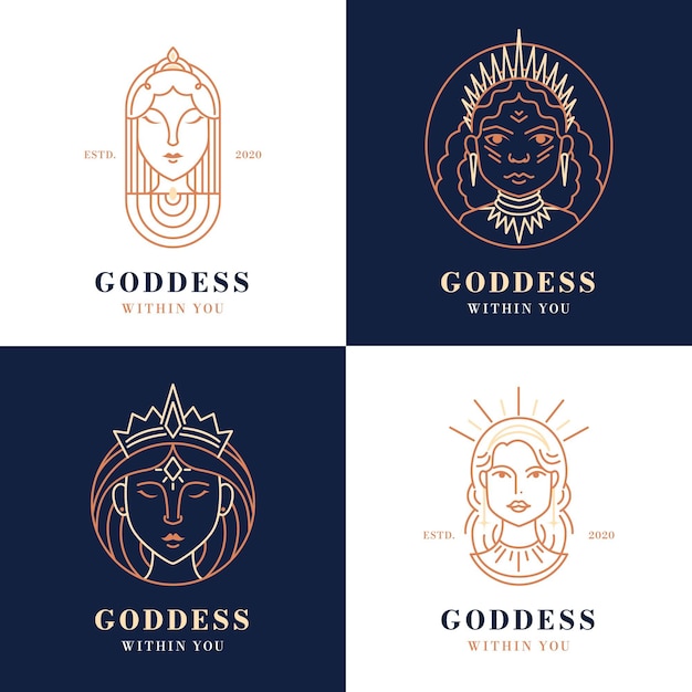 Linear flat goddess logo set
