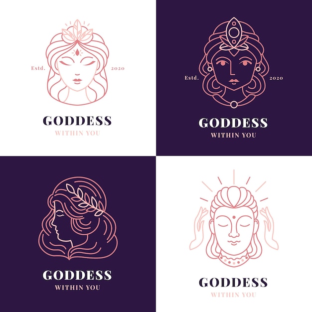 Linear flat goddess logo set