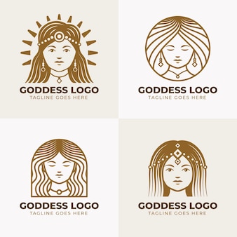 Набор линейных плоских логотипов богини