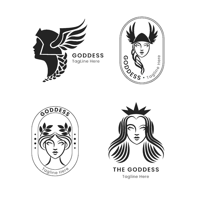 Набор линейных плоских логотипов богини