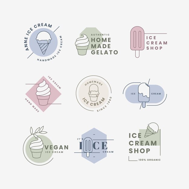 선형 평면 아이스크림 라벨 컬렉션