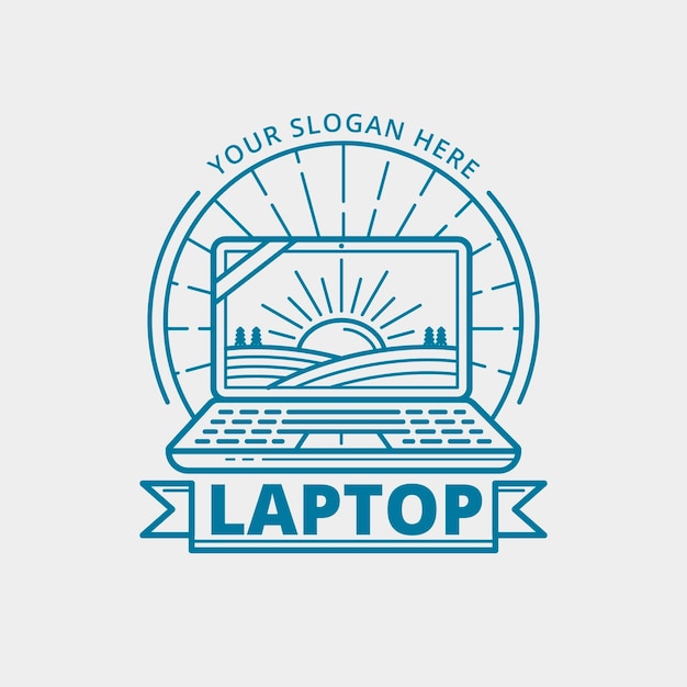 Modello di logo per laptop piatto lineare