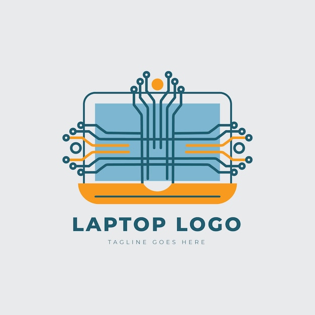 Modello di logo per laptop piatto lineare