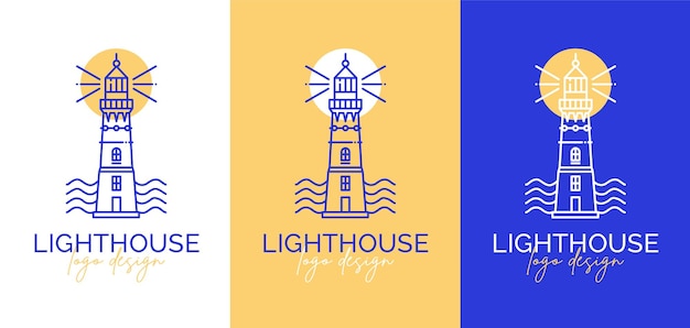 Free vector linear flat lighthouse logo set in different color versions