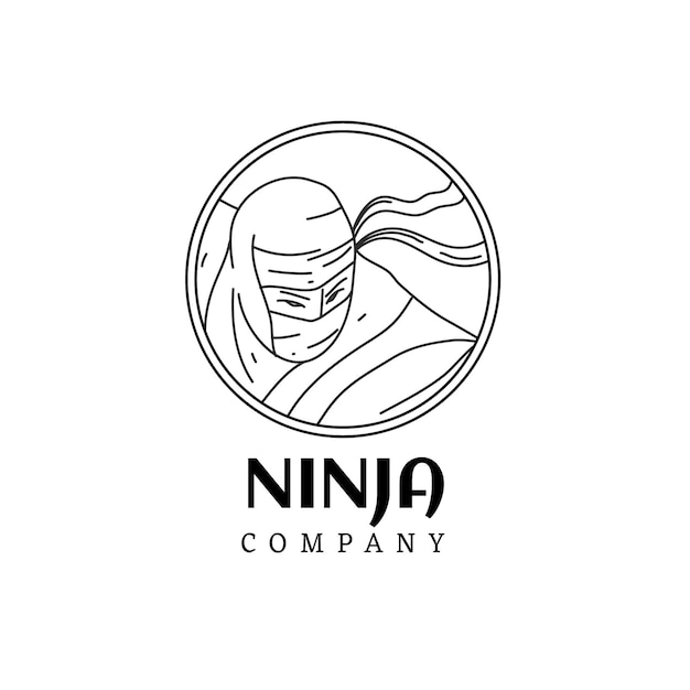 Линейный плоский шаблон логотипа ниндзя