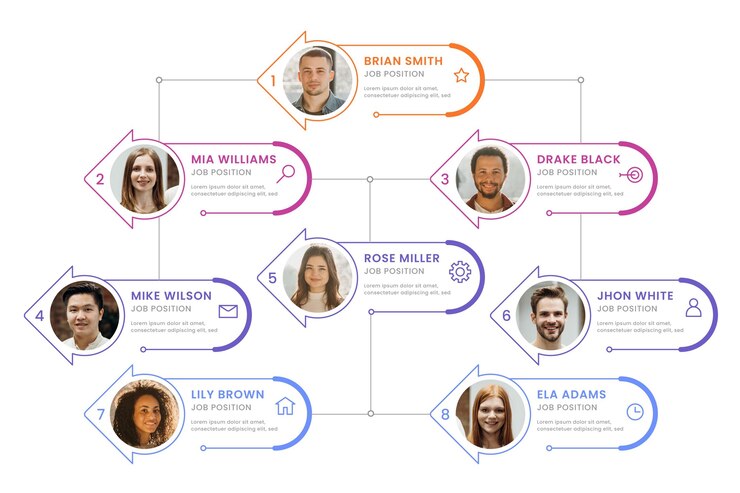 Free Vector linear flat organizational chart infographic with photo