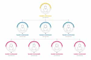 Free vector linear flat organizational chart with photo