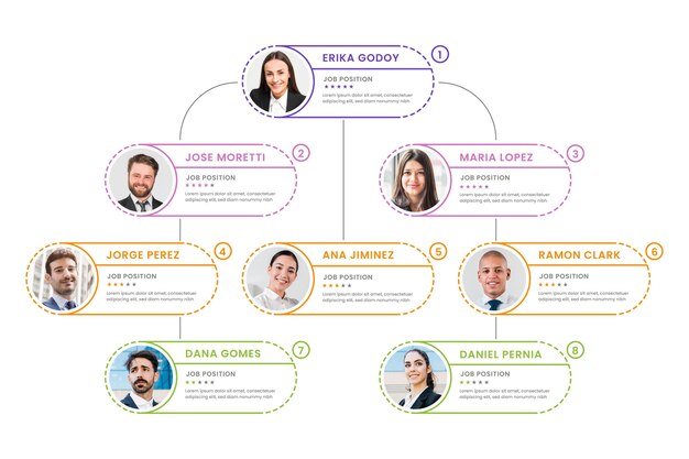 linear flat organizational chart with photo