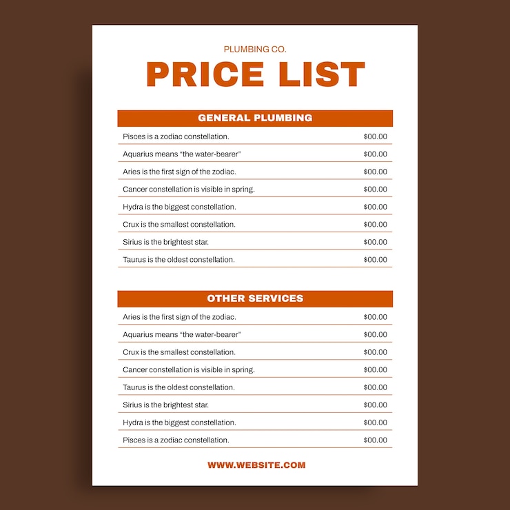 Free Vector linear flat plumbing co. price list