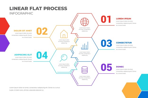 Linear flat process infographic template