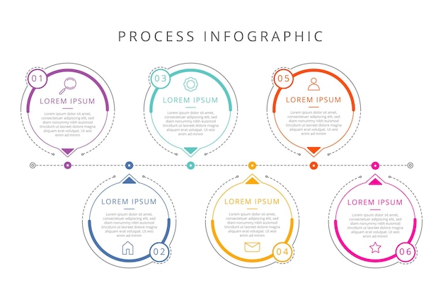 Modello di infografica processo piatto lineare