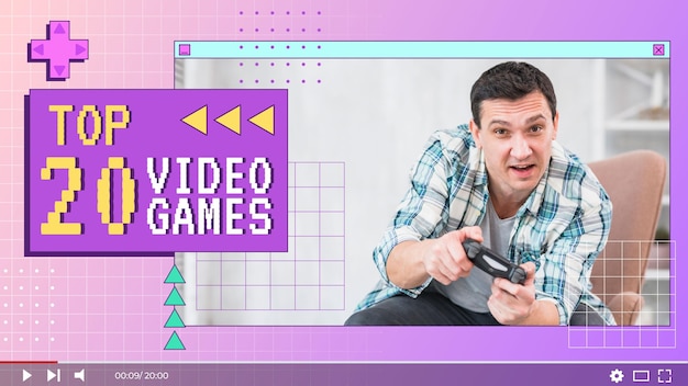 Free vector linear flat retro gamer youtube thumbnail