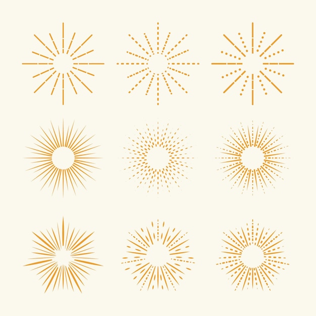 Бесплатное векторное изображение Линейная плоская коллекция солнечных лучей