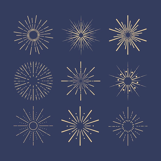 Free vector linear flat sunbursts collection