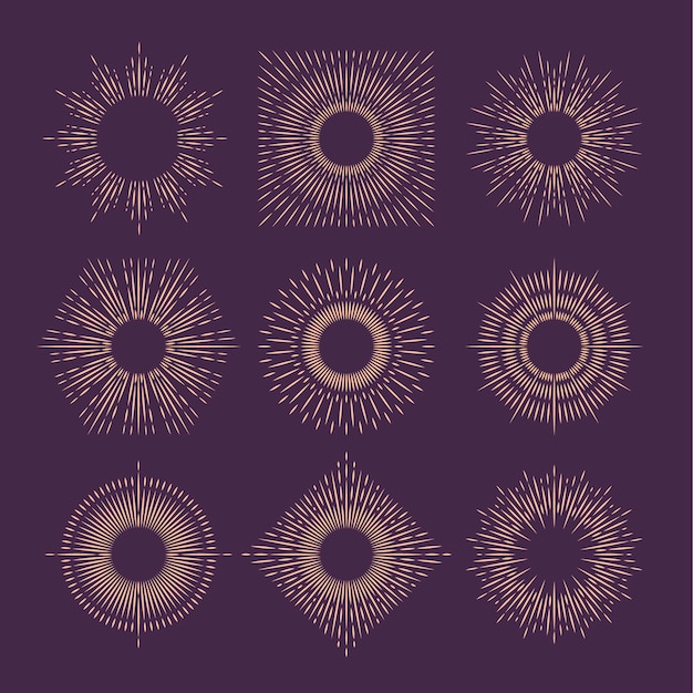 Free vector linear flat sunbursts collection