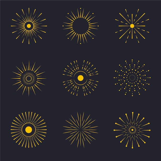 Free vector linear flat sunbursts collection