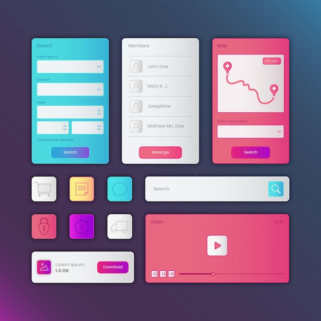 Free vector linear flat ui/ux elements collection