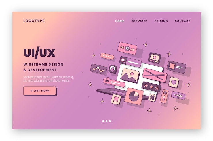 Бесплатный Вектор целевая страница линейного плоского ui / ux