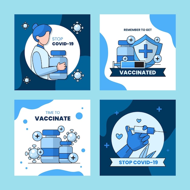 Free vector linear flat vaccine instagram posts collection