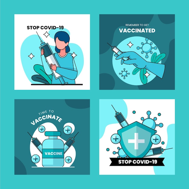 Free vector linear flat vaccine instagram posts collection