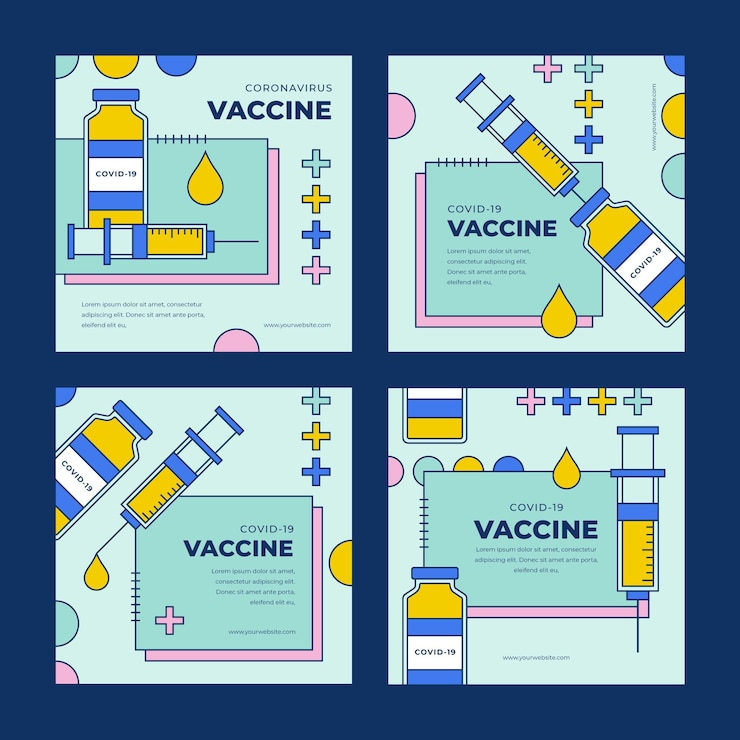 Free Vector linear flat vaccine instagram posts collection