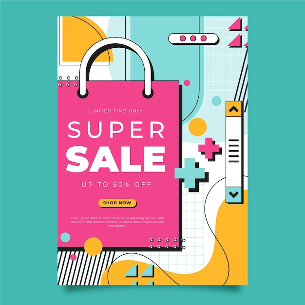 Linear flat vertical sale poster template