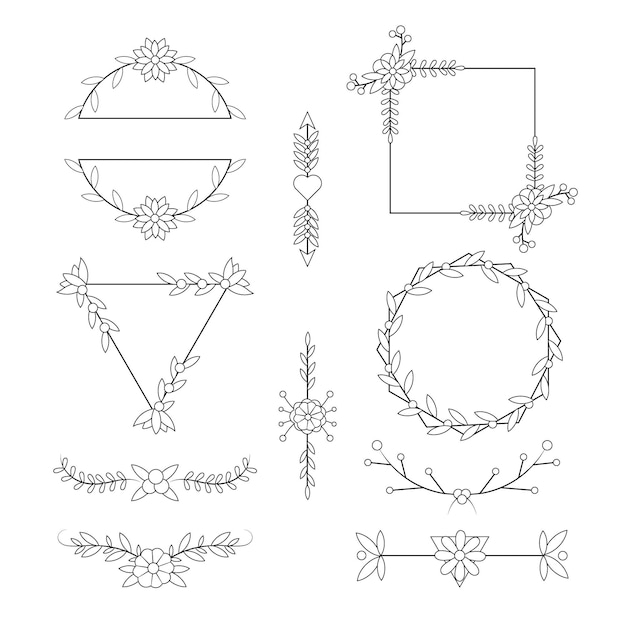 Free vector linear flat wedding decoration collection