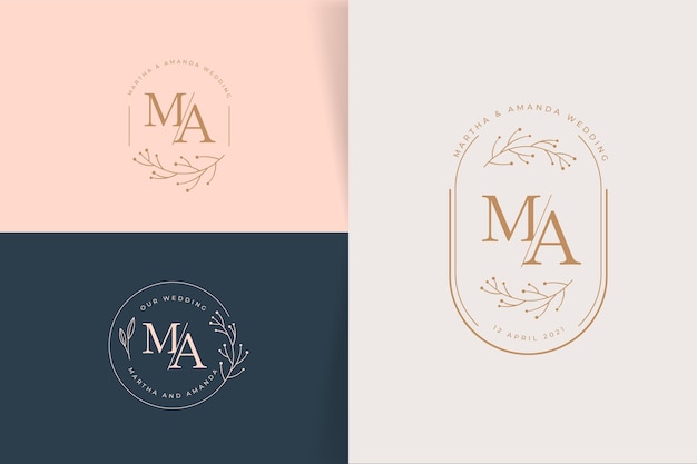 Linear flat wedding logo collection