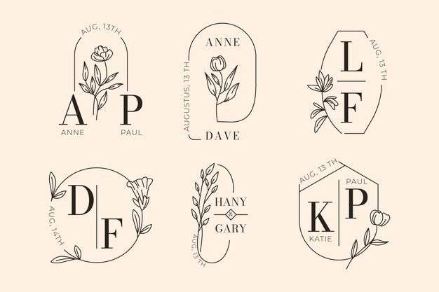 Linear flat wedding logos