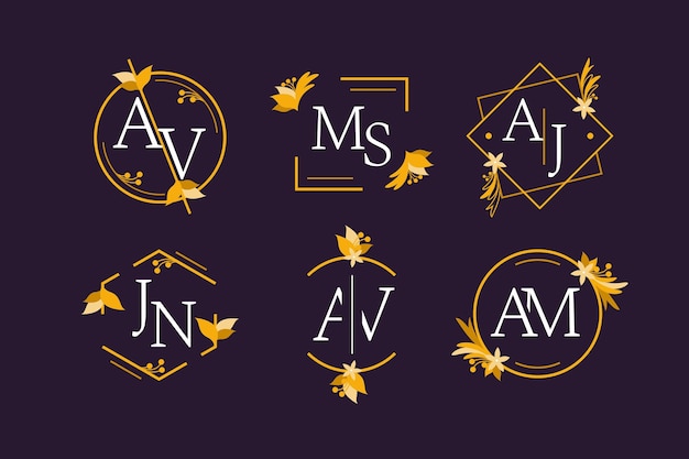 Free vector linear flat wedding monogram collection