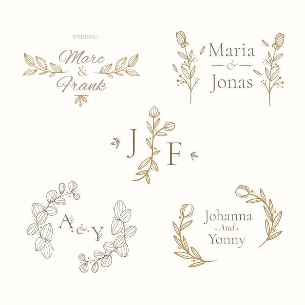 Collezione di monogrammi di matrimonio piatto lineare