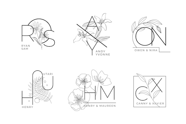 Free vector linear flat wedding monograms collection