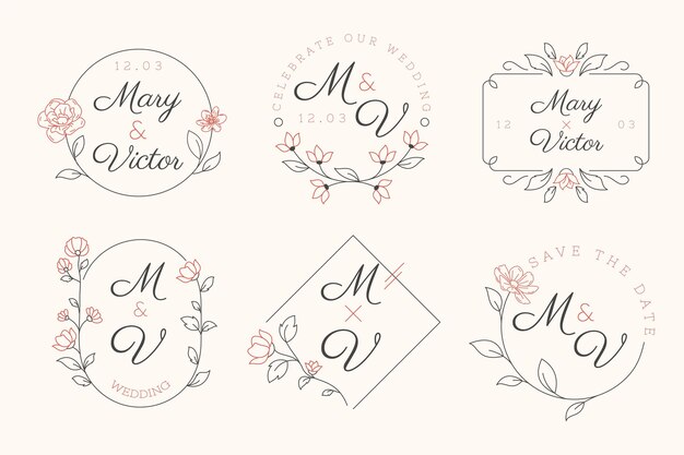 Linear flat wedding monograms collection